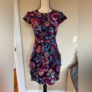 Nanette Lepore Plum Floral Silk Dress Size 0
